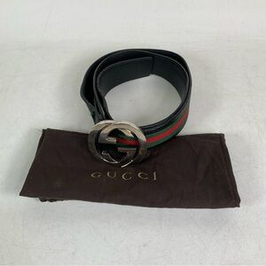 Gucci Web Green/Red Canvas Silver Interlocking G Buckle Belt 100/40